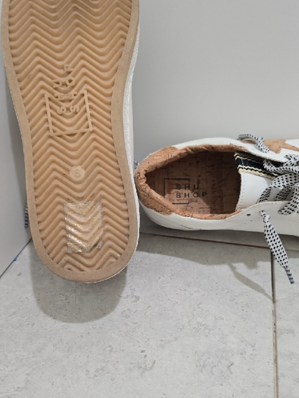 ShuShop White Sneakers with Tan Star Accent - Picture 2 of 3